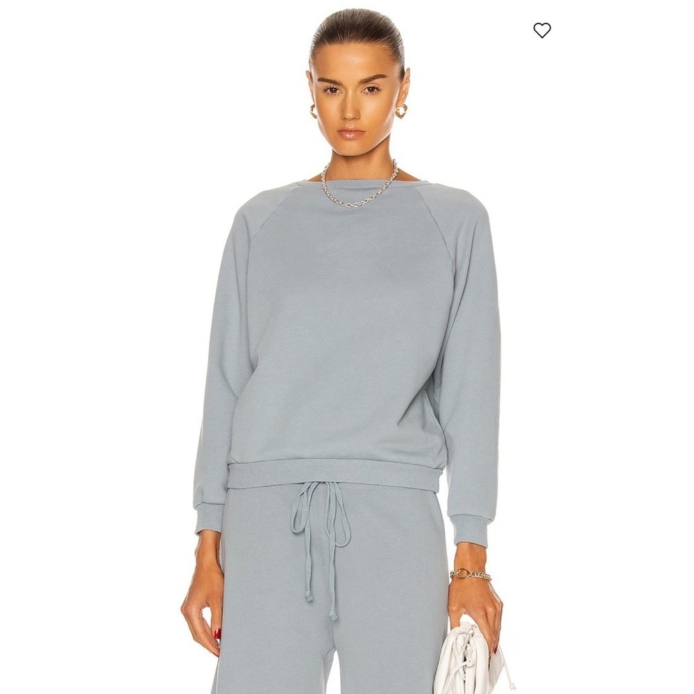 NILI LOTAN Classic Crew Neck Sweatshirt Slate Blue Size XS Cotton Pullover